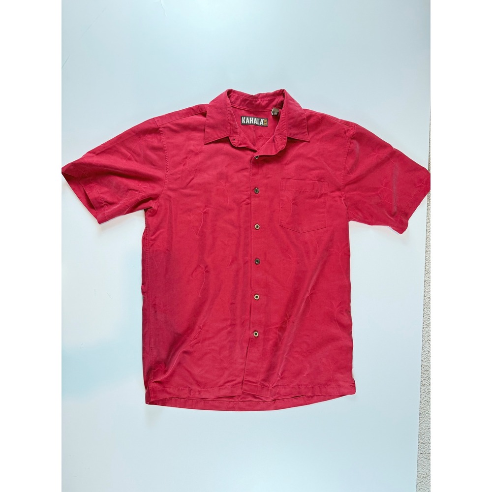 Kahala 1936 Mens Red Tonal Palm Tree‎ Jacquard Short Sleeve Button Down Shirt M